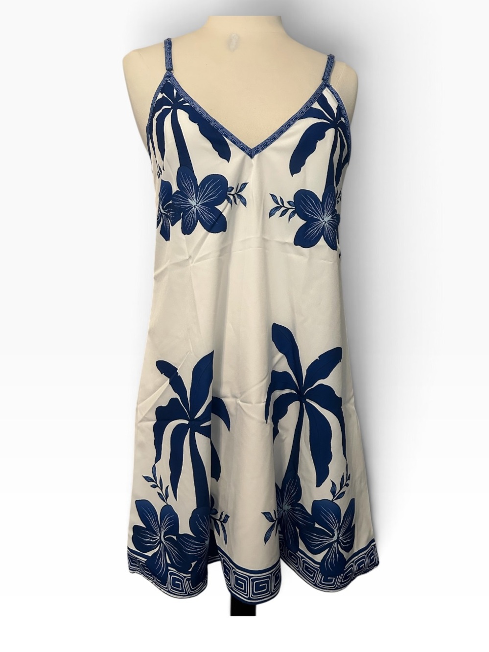 SHEIN White & Navy Tropical Slip Coverup